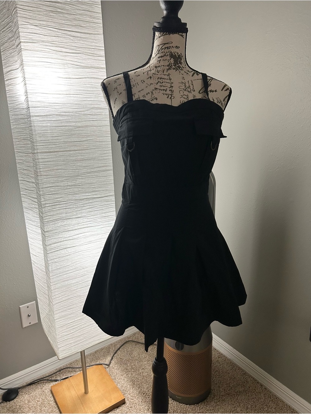 Forever 21 Black Strappy Fit-and-Flare Pleated Dress